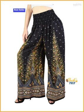 Wide Leg Palazzo Pants High Waisted Flowy 100% Rayon Pockets